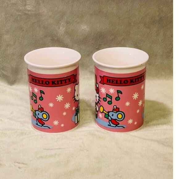 Vintage Hello Kitty Drummer Boy & Opening Presents Pair of Christmas 12oz Mugs - Picture 3 of 10